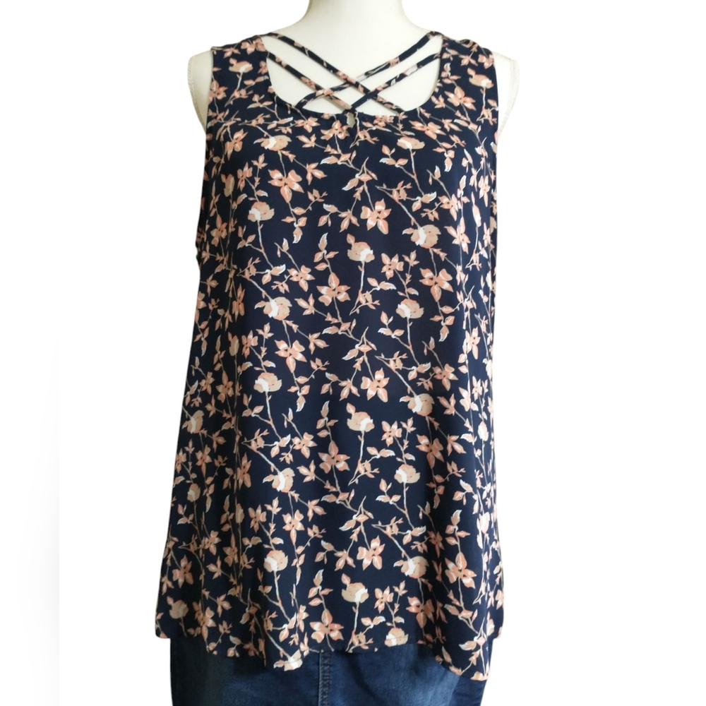Maurices Floral Navy Sleeveless Top
